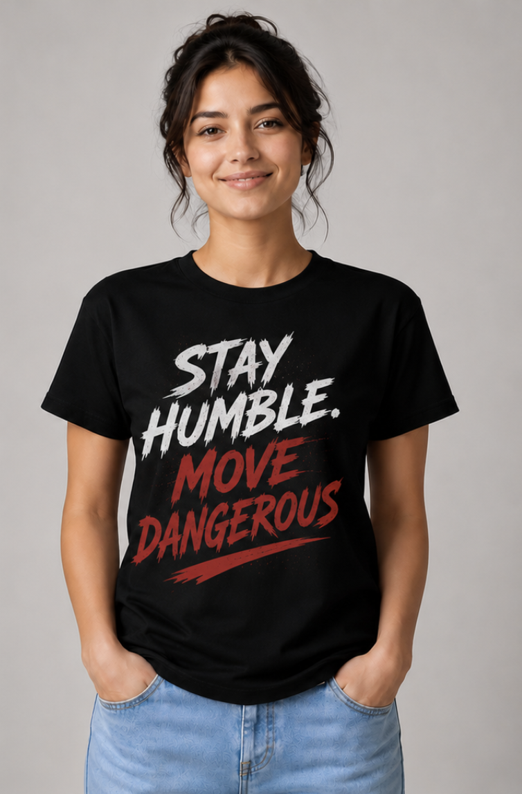 Regular Fit Graphic T-Shirt – STAY HUMBLE. MOVE DANGEROUS | Women in Green