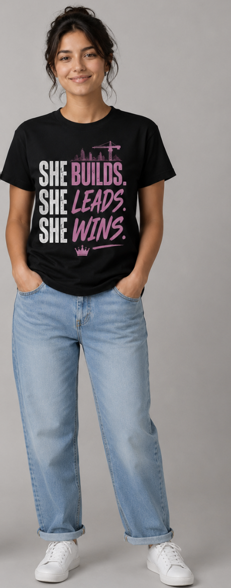 Women Regular Fit Graphic T-Shirt – SHE BUILDS. SHE LEADS. SHE WINS in Green